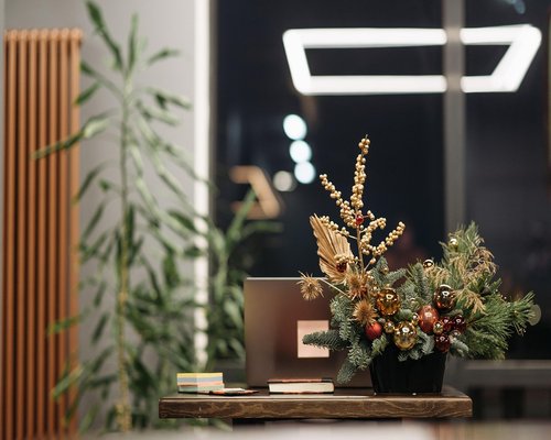 Cozy workspace in Bogota with a laptop and plants